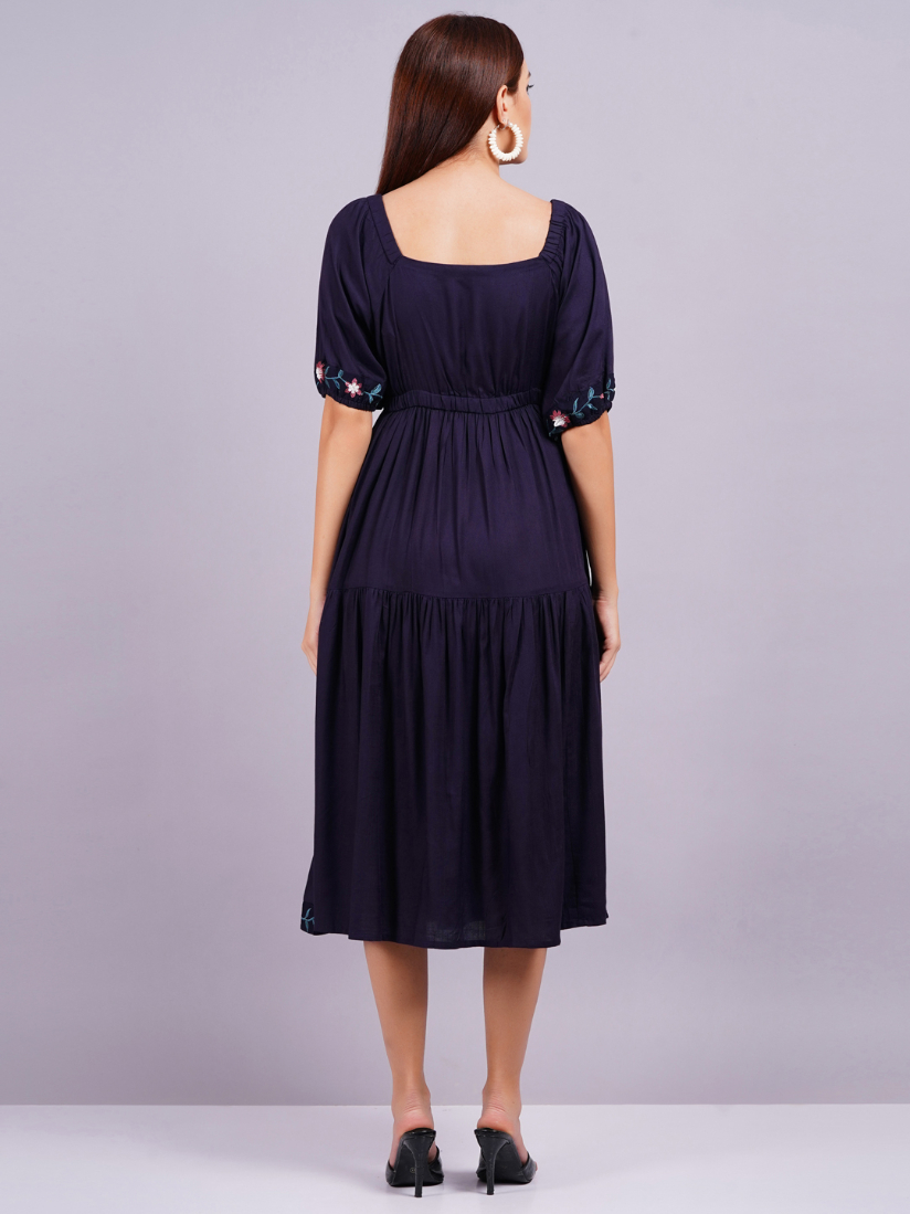 Women Fit and Flare Dark Blue Dress - Image 3