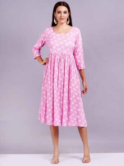 Women Gathered Pink maternity Dress