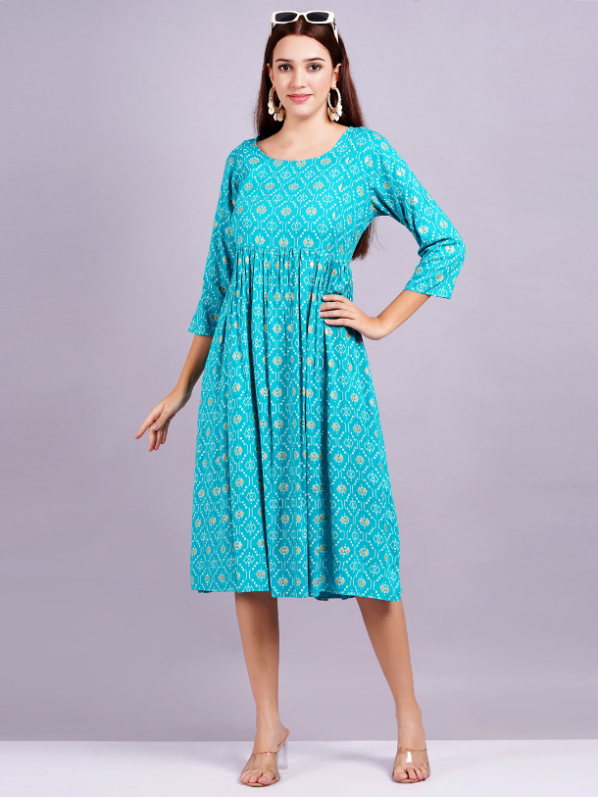 Women skyblue printed Dress - Image 2