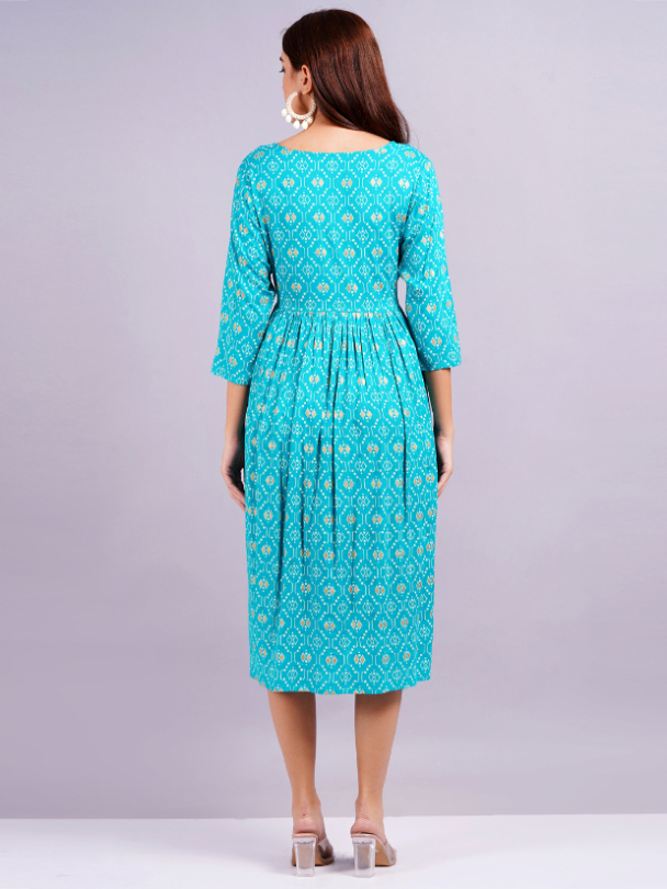 Women skyblue printed Dress - Image 3