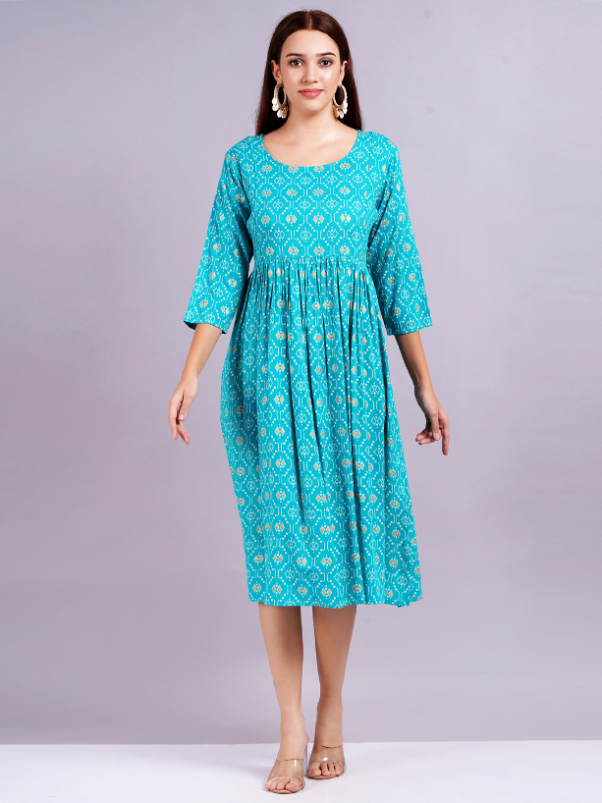 Women skyblue printed Dress - Image 4