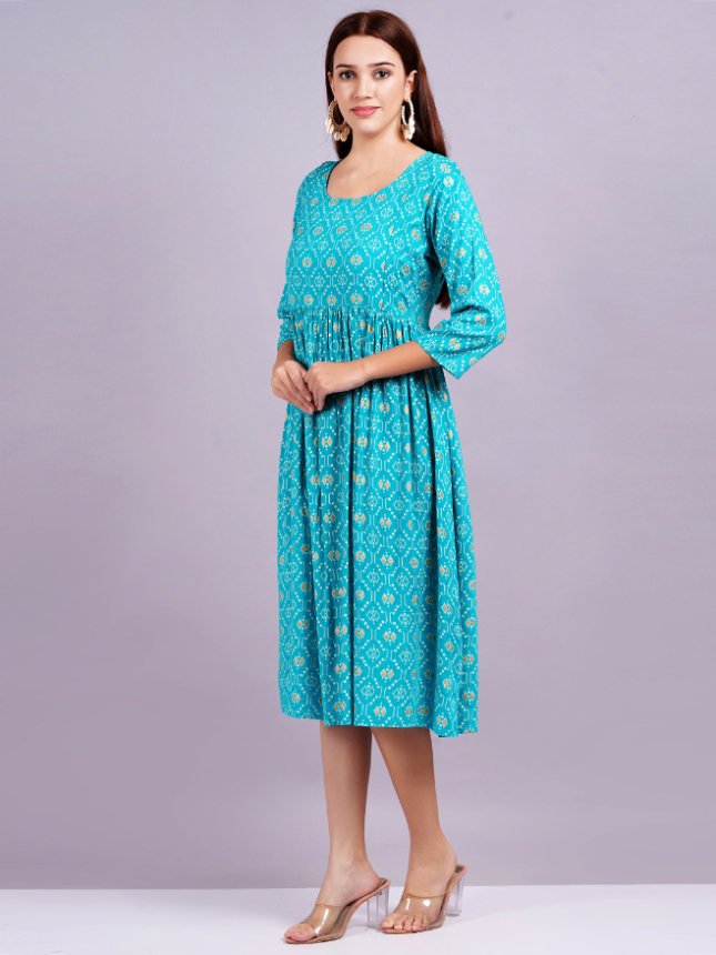Women skyblue printed Dress - Image 5