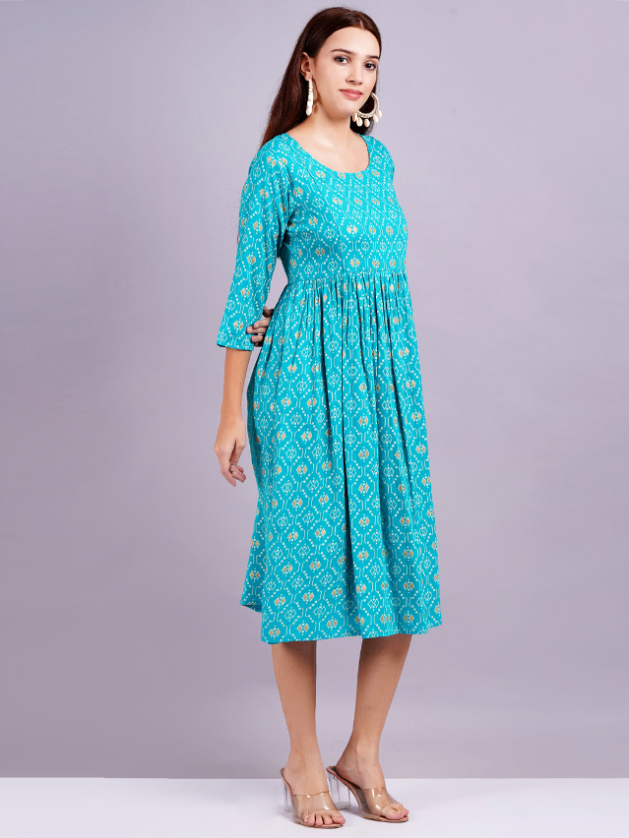 Women skyblue printed Dress - Image 6