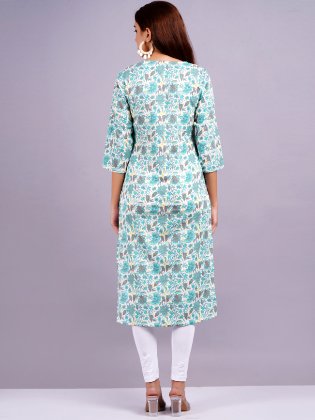 Women Floral Print Cotton Blend Straight Kurta - Image 6