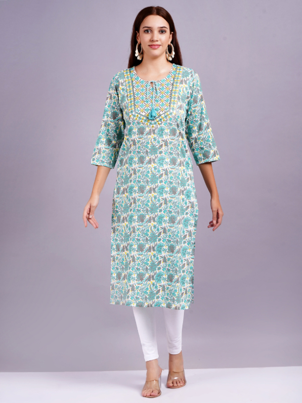 Women Floral Print Cotton Blend Straight Kurta - Image 5
