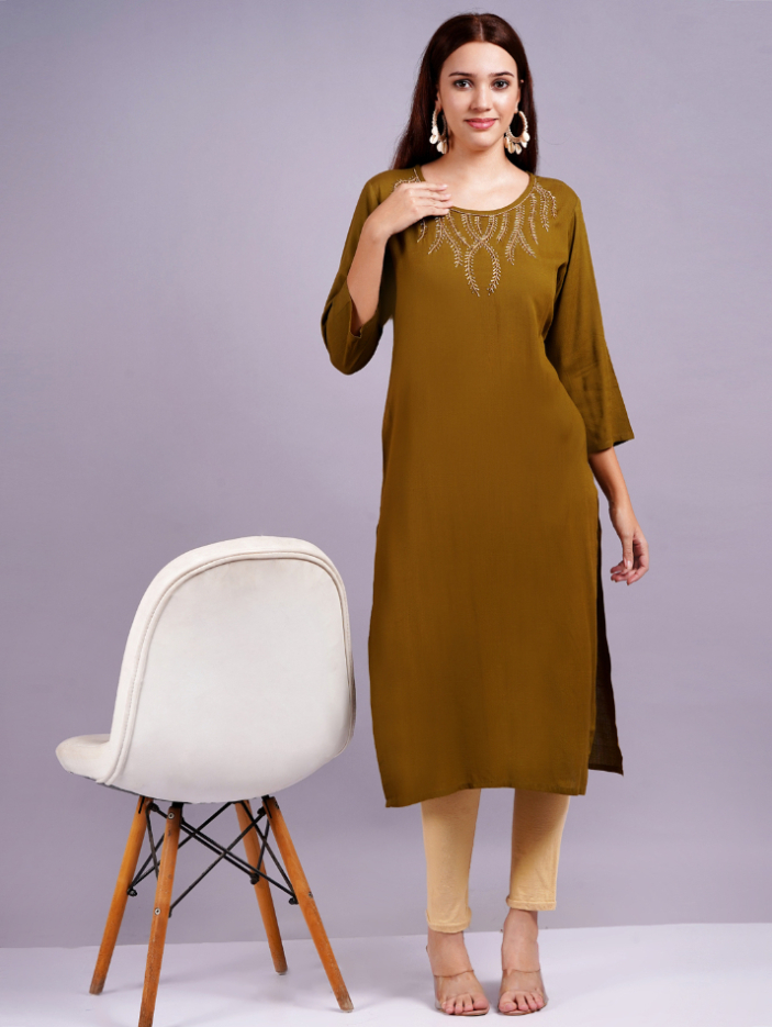Women Solid Viscose Rayon Straight Kurta - Image 2