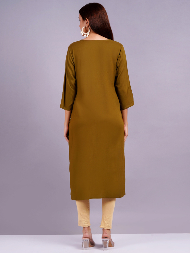 Women Solid Viscose Rayon Straight Kurta - Image 3