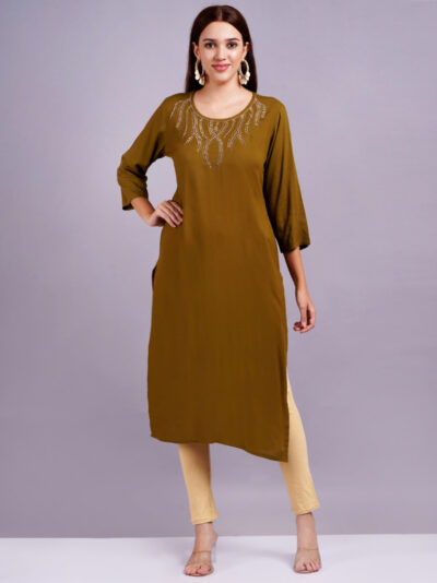 Women Solid Viscose Rayon Straight Kurta