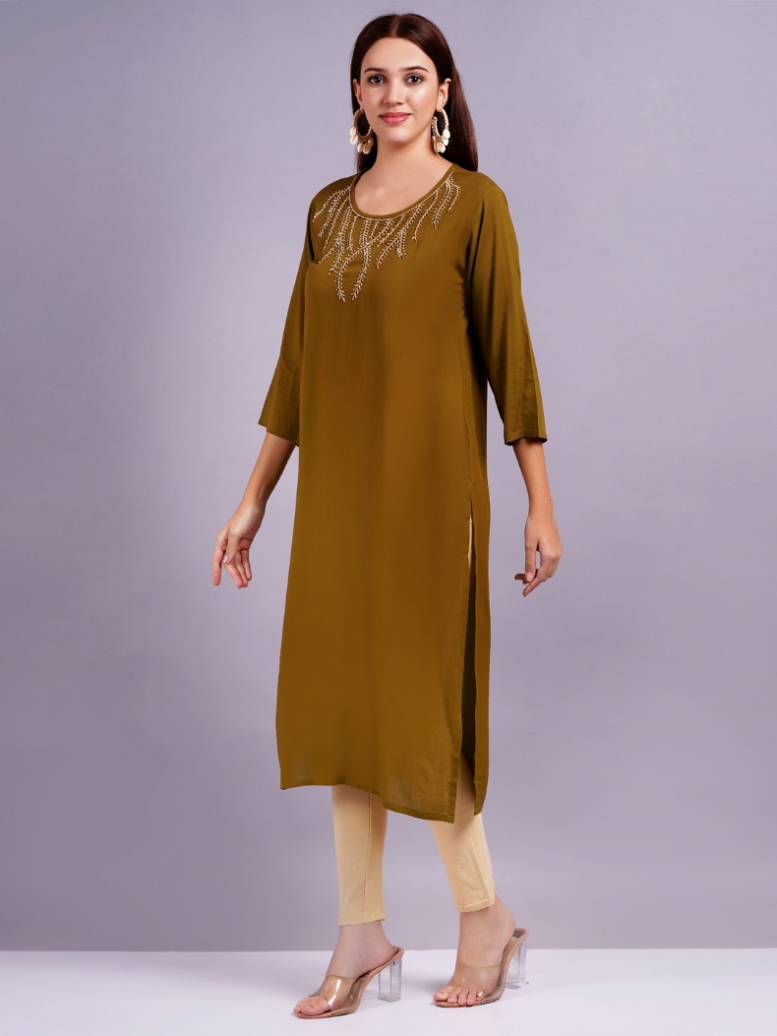 Women Solid Viscose Rayon Straight Kurta - Image 4