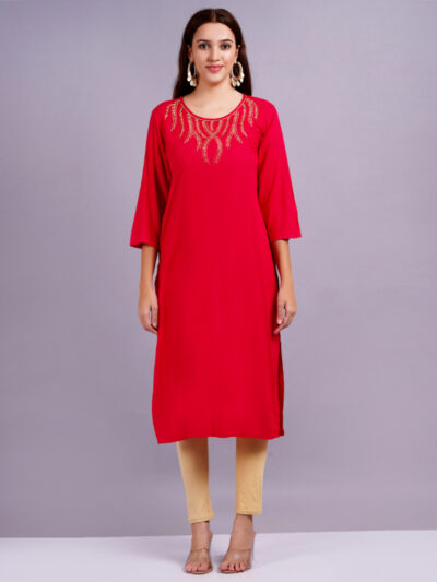 Women Solid Viscose Rayon Straight Kurta