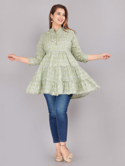 Women Green Flared Top