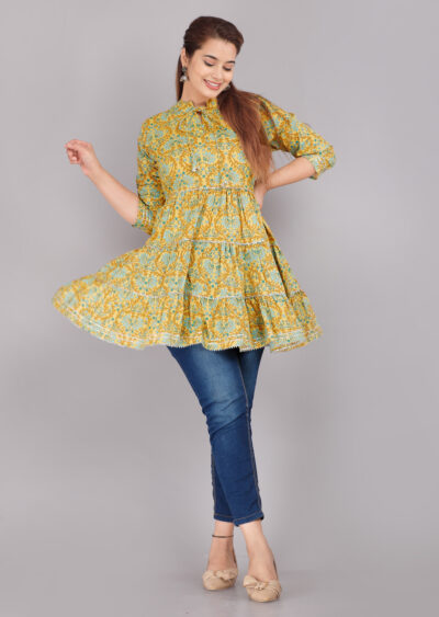 Women Mustard Color Flared Kurti