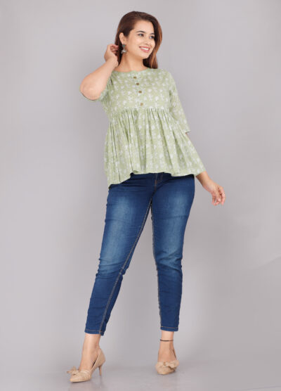 Women Light Green Short Flared Top