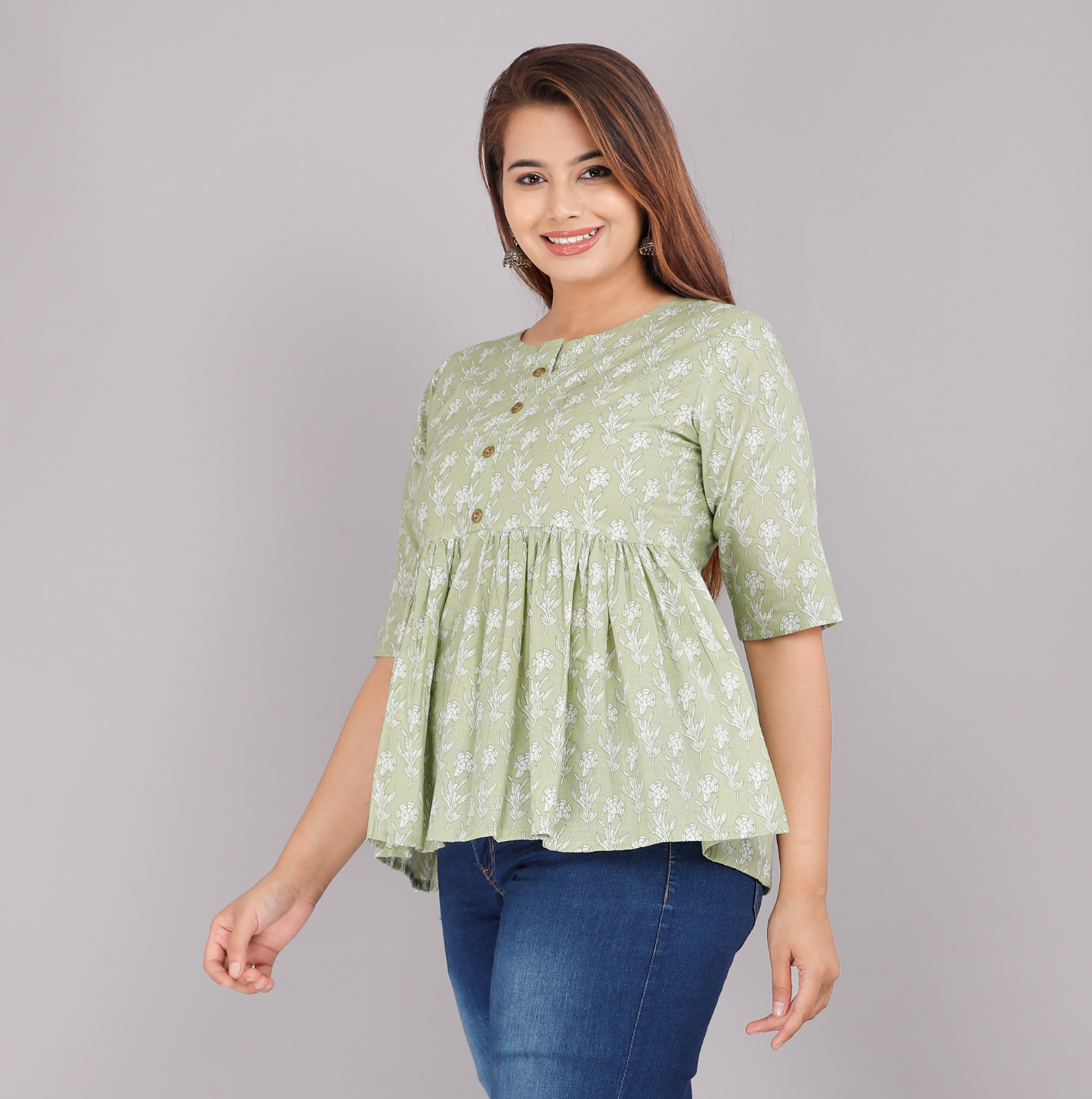 Women Lightgreen Flared Short Top - Image 2