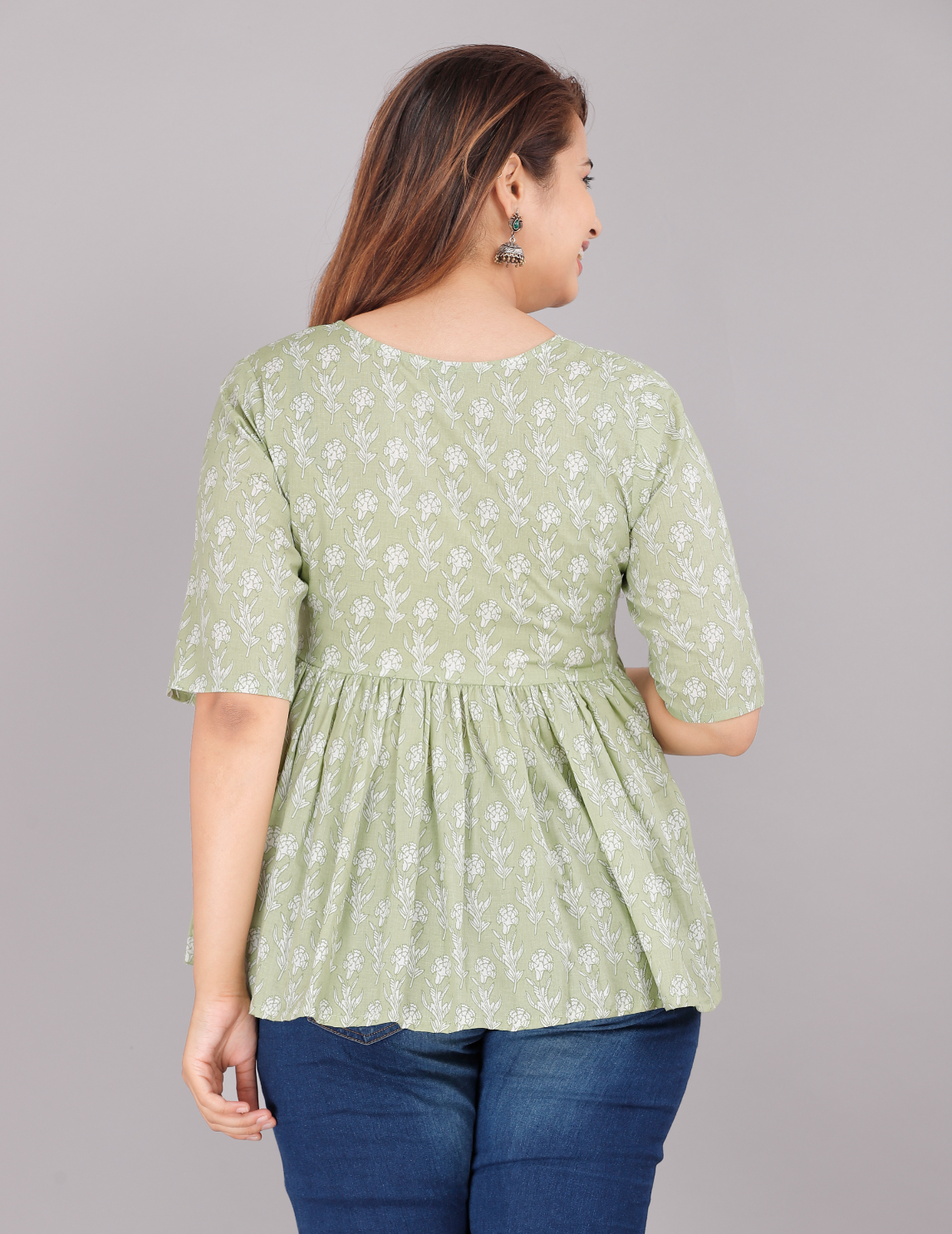 Women Lightgreen Flared Short Top - Image 3
