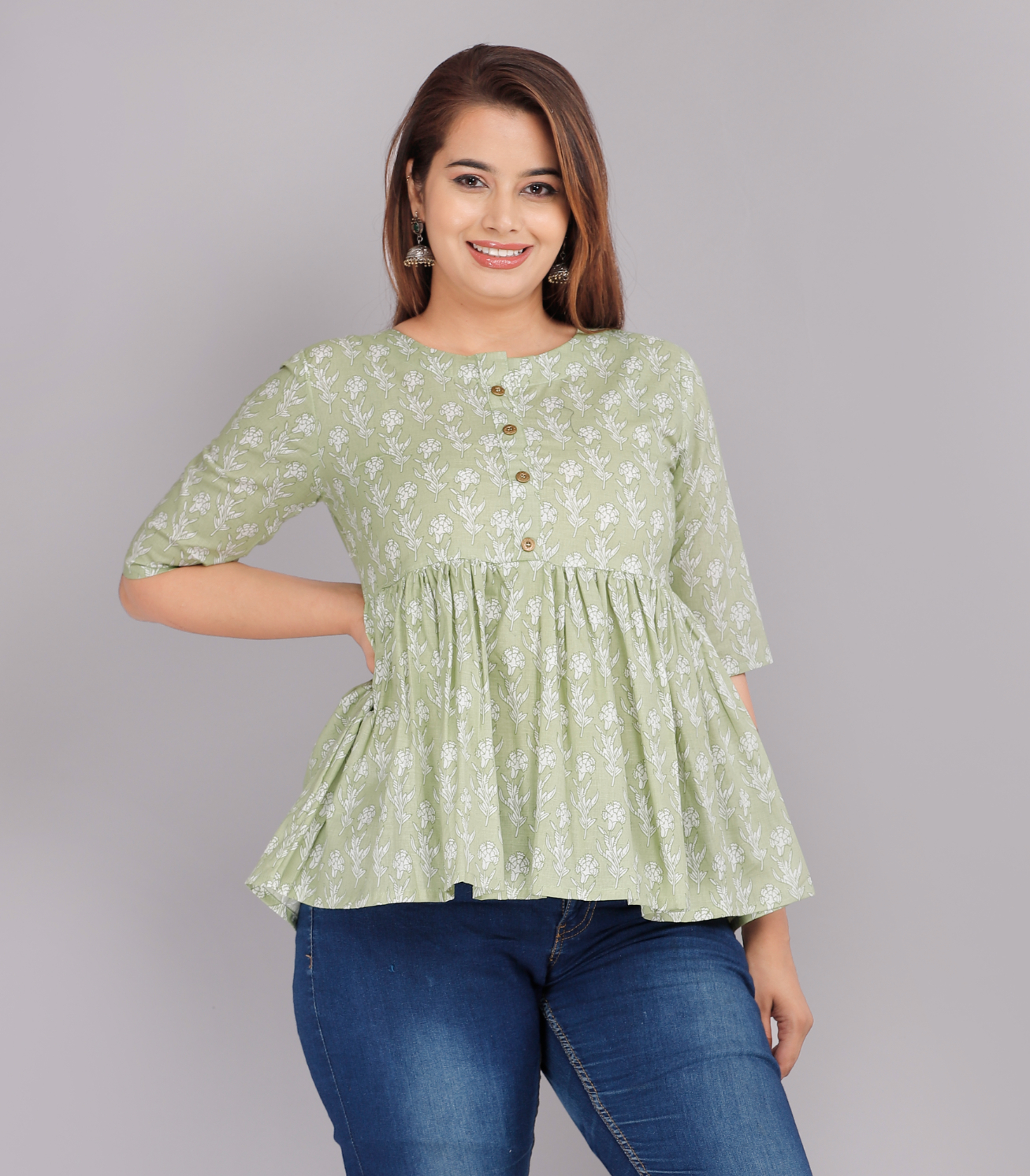Women Lightgreen Flared Short Top - Image 4