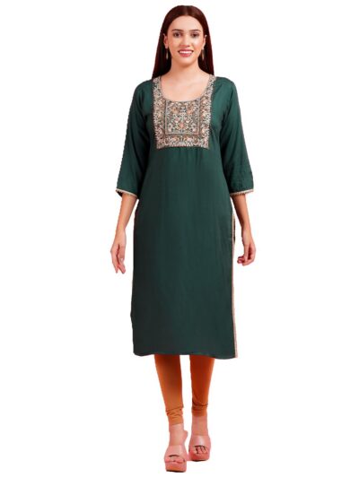 Women Green Color Rayon Straight Kurta