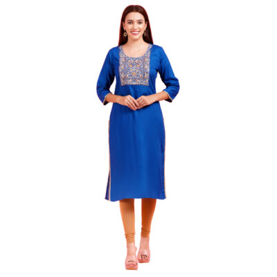 Women Teablue Color Rayon Straight Kurta