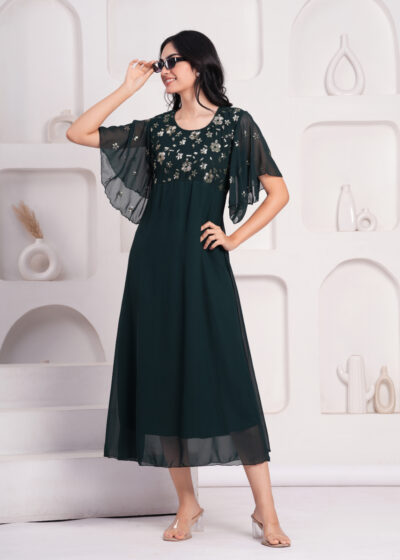 Bottlegreen Color Embellished Solid Dress
